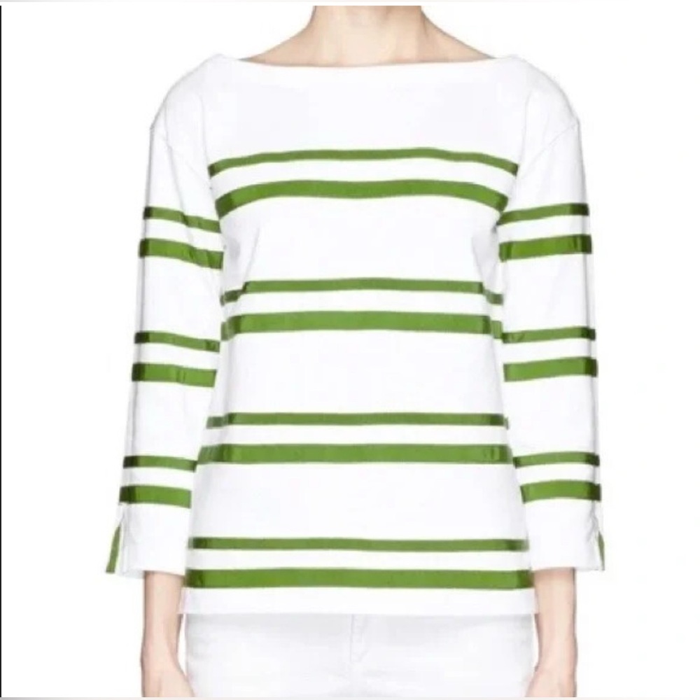 Nwt- Tory burch- Kendall Grosgrain Ribbon Stripe Trim Top -XS